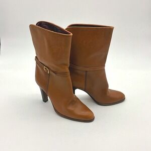 RARE 70's Vintage Brown Leather Heeled Boots Women's
